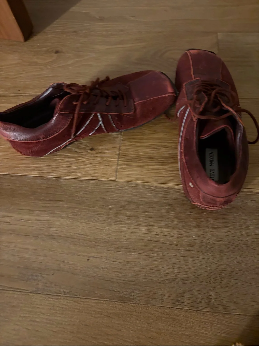 Steve Madden women’s Burgundy Suede Lace-Up Sneakers with White Accent